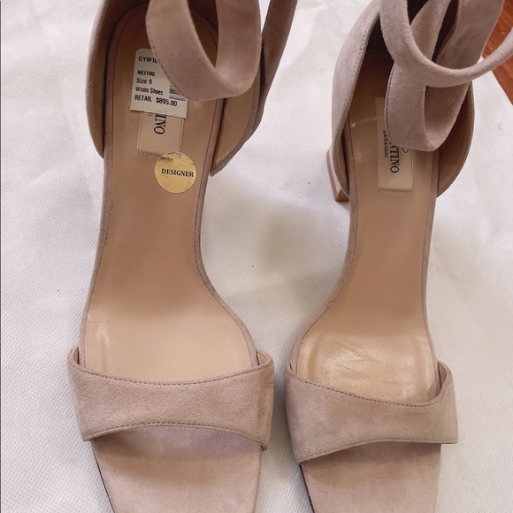 VALENTINO Suede Caged Ankle Strap Sandals in Camel Rose - Picture 7 of 8